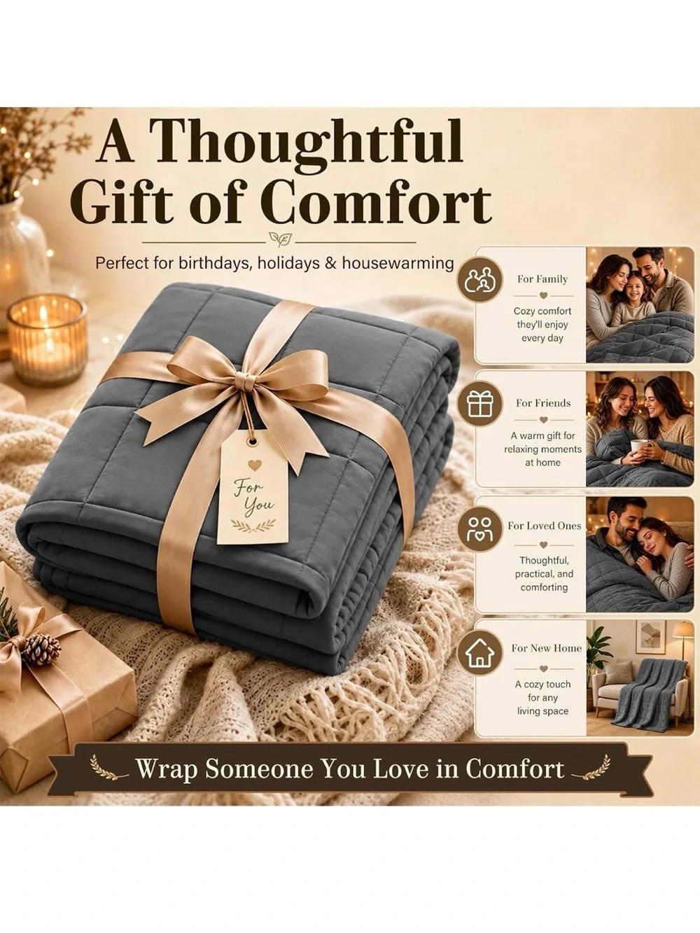 Source Unknown Charcoal Gray Quilted Throw Blanket